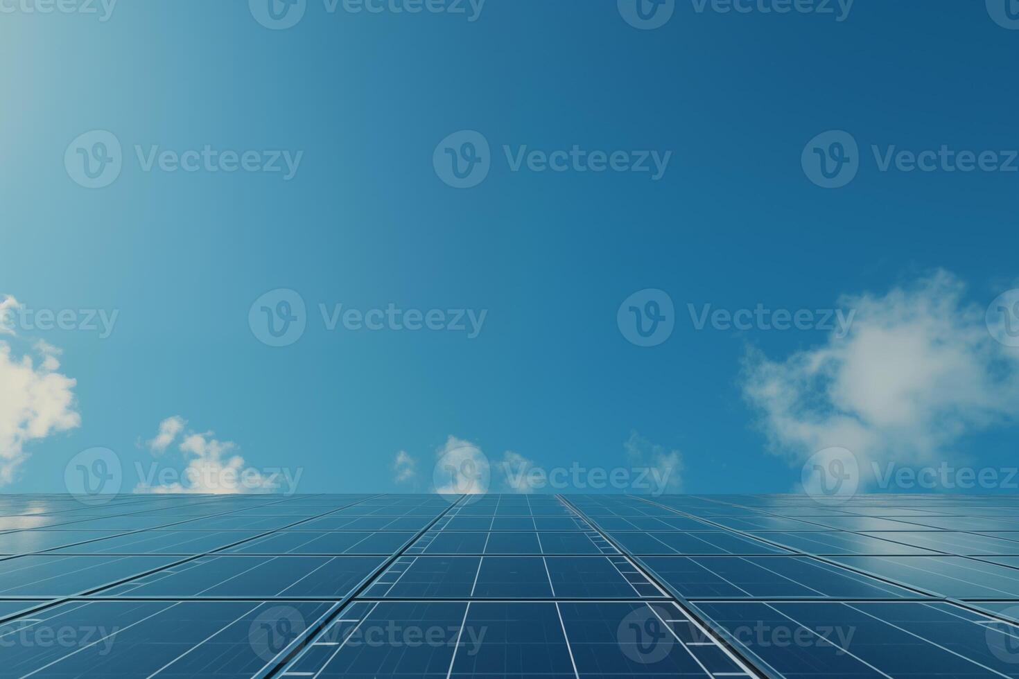 photovoltaic solar panels with bright sunlight and clouds photo
