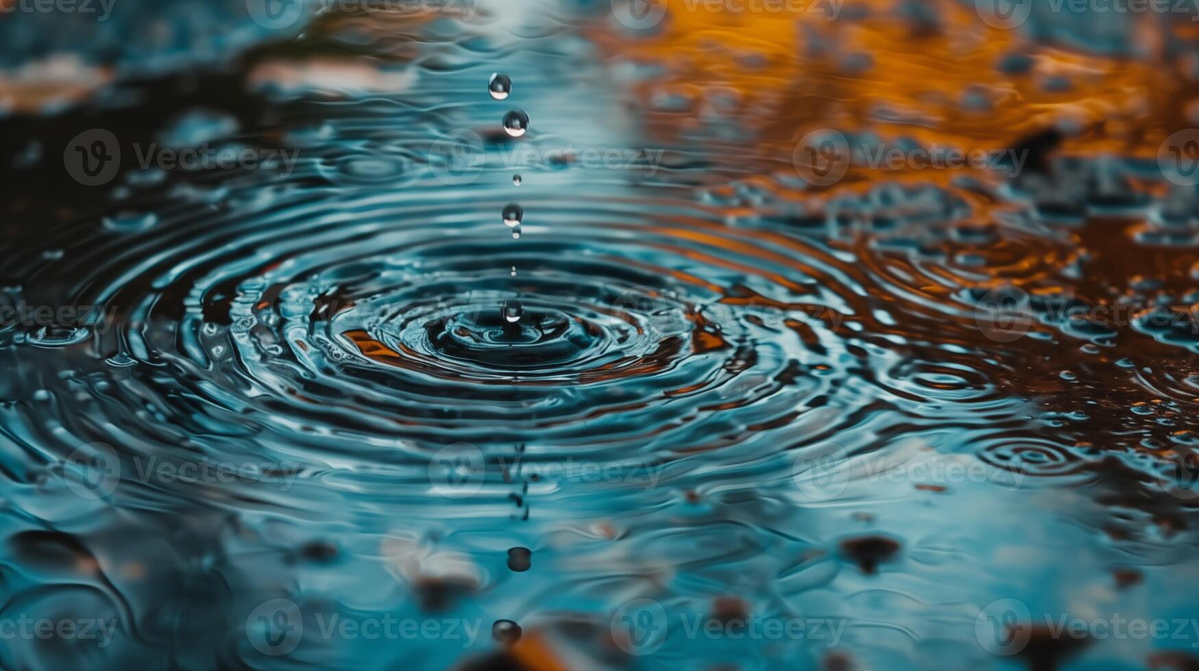 Water Drop Leaves and Tranquil Ripples, An Autumn Puddle Scene photo