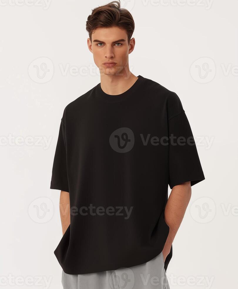 The Perfect mockup Black T-Shirt on white background photo