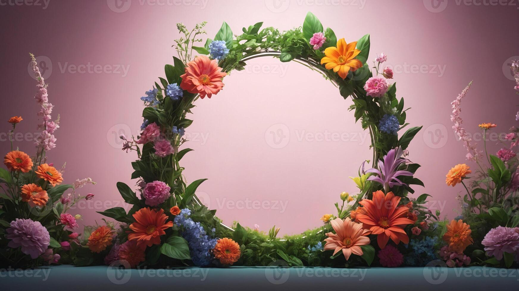 Colorful Floral Arrangement with Circular Frame photo