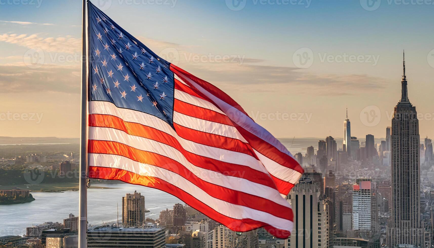 americano bandera ondulación terminado nuevo York ciudad foto