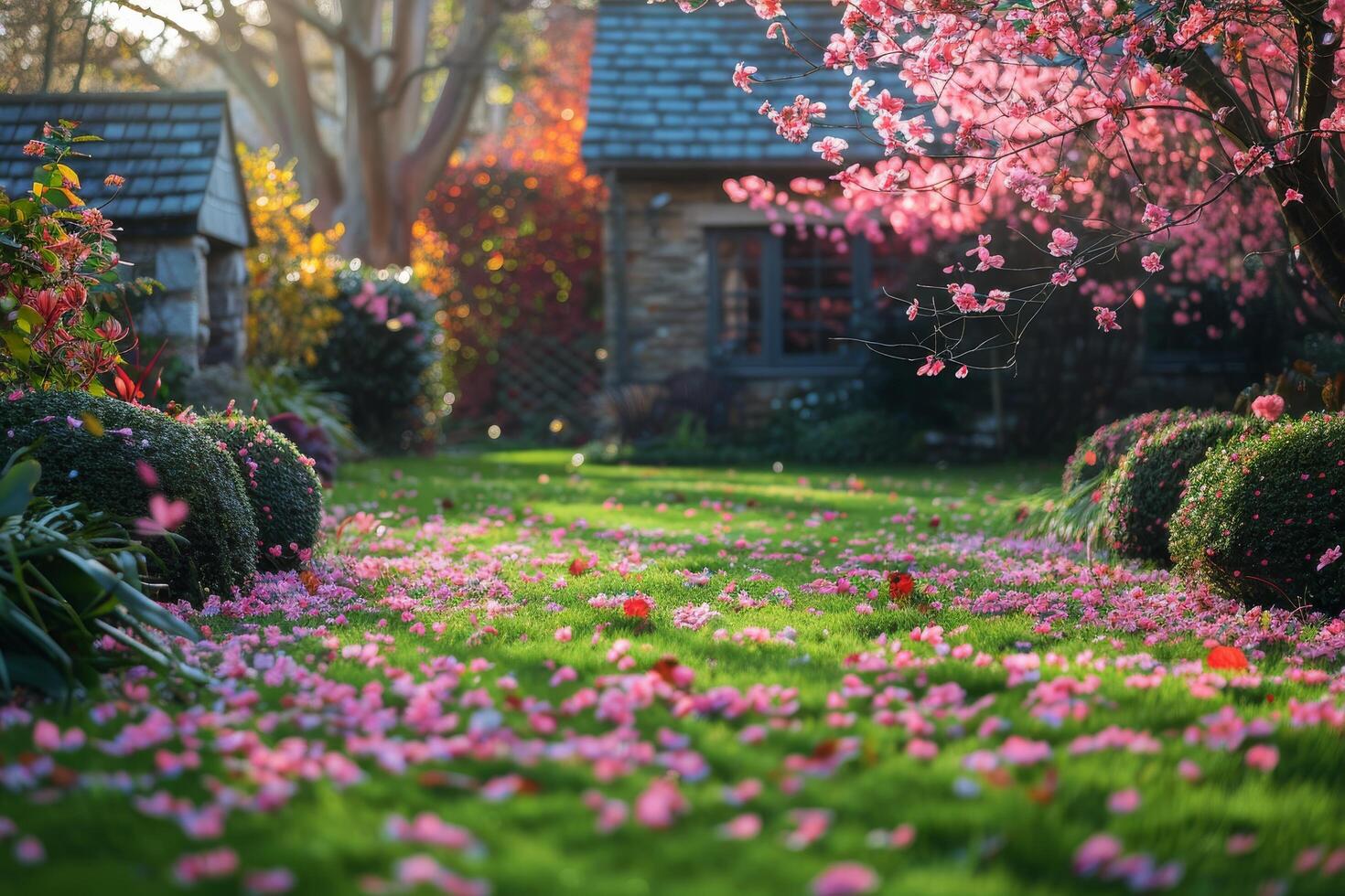 A Pathway Through A Springtime Cherry Blossom Tunnel photo