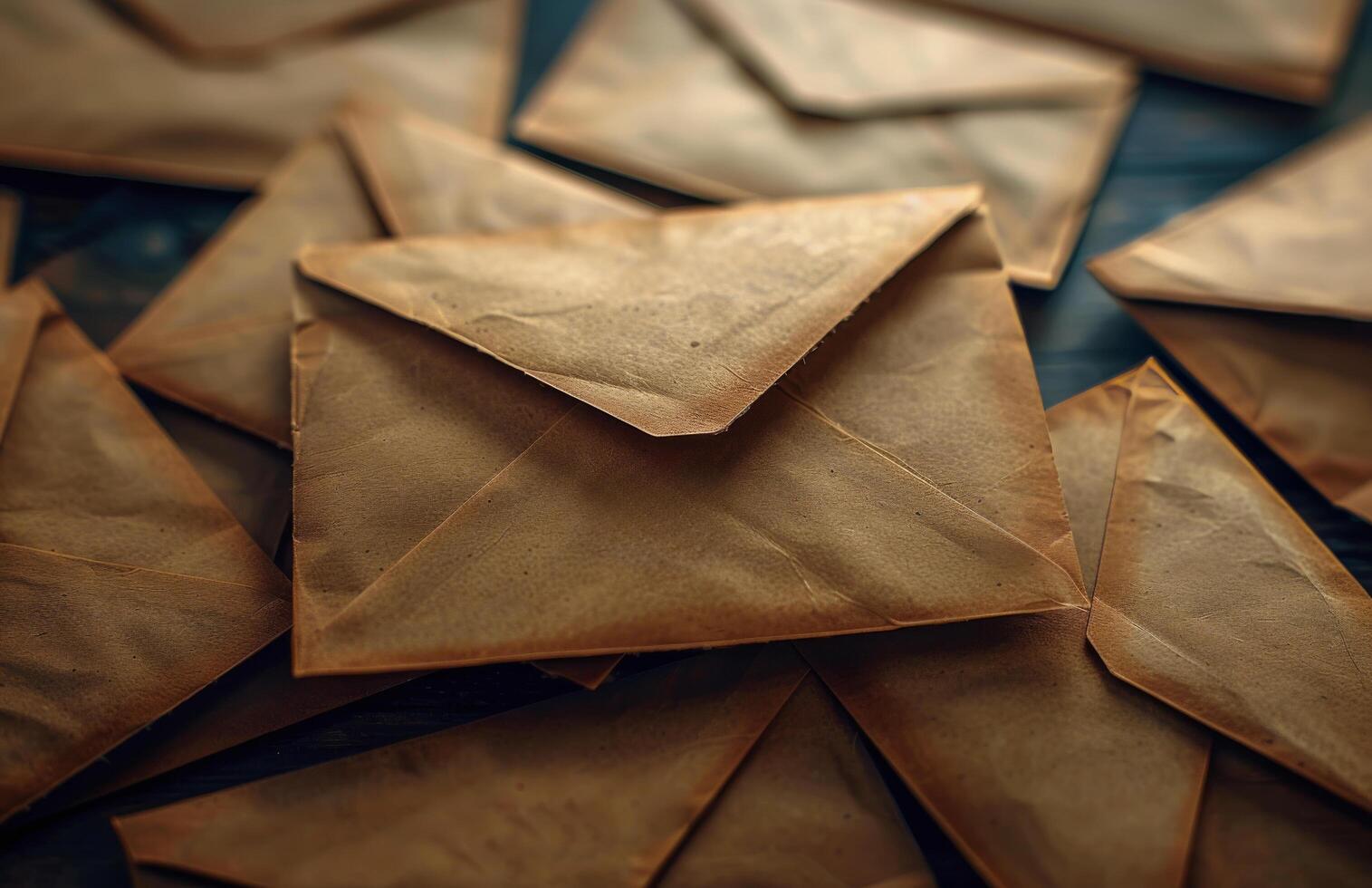 A Close Up View of Old Brown Envelopes Stacked on a Blue Surface photo