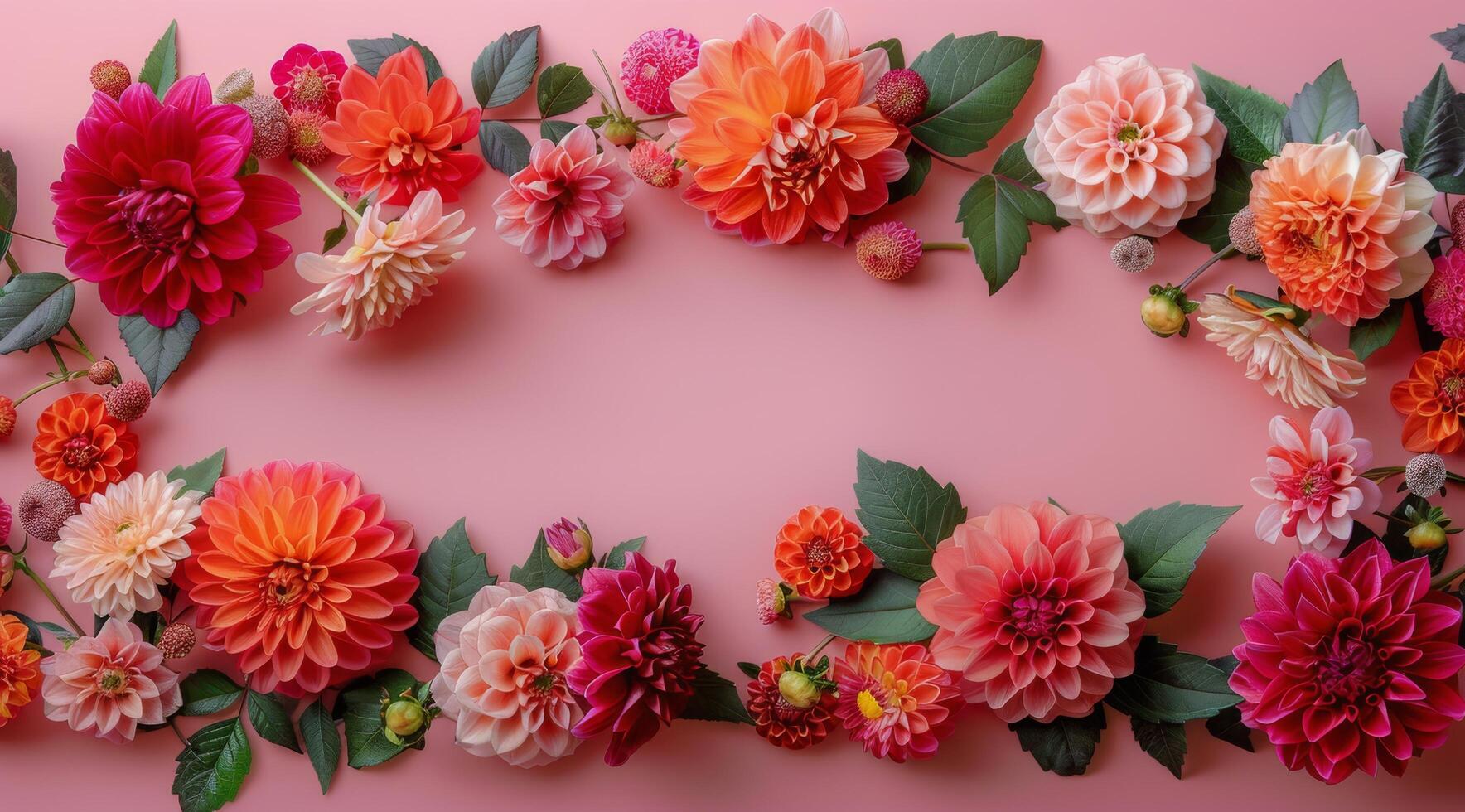 Pink and Orange Floral Arrangement on a Light Pink Background photo