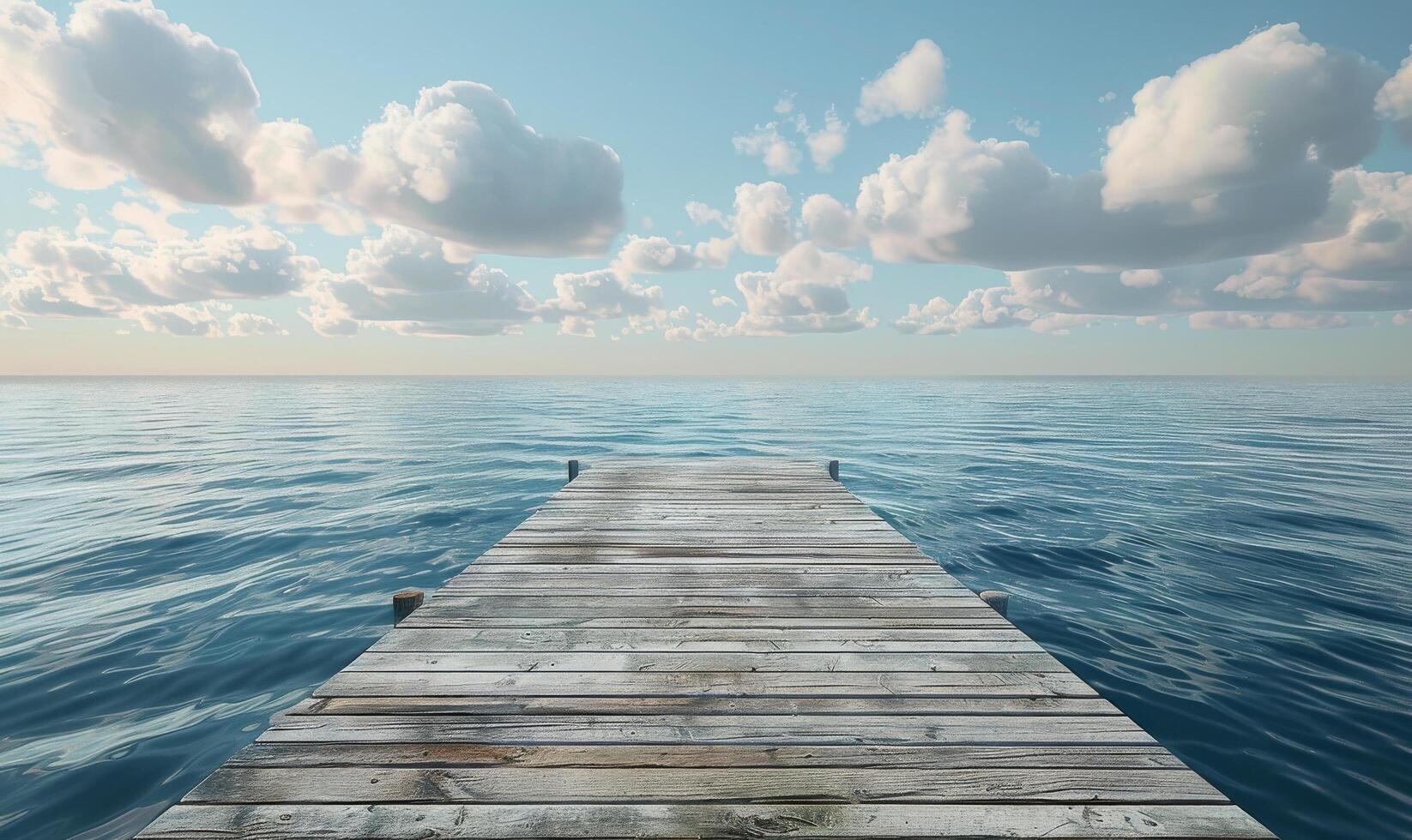 Wooden Dock Extending Out To The Calm Ocean Under A Clear Blue Sky photo