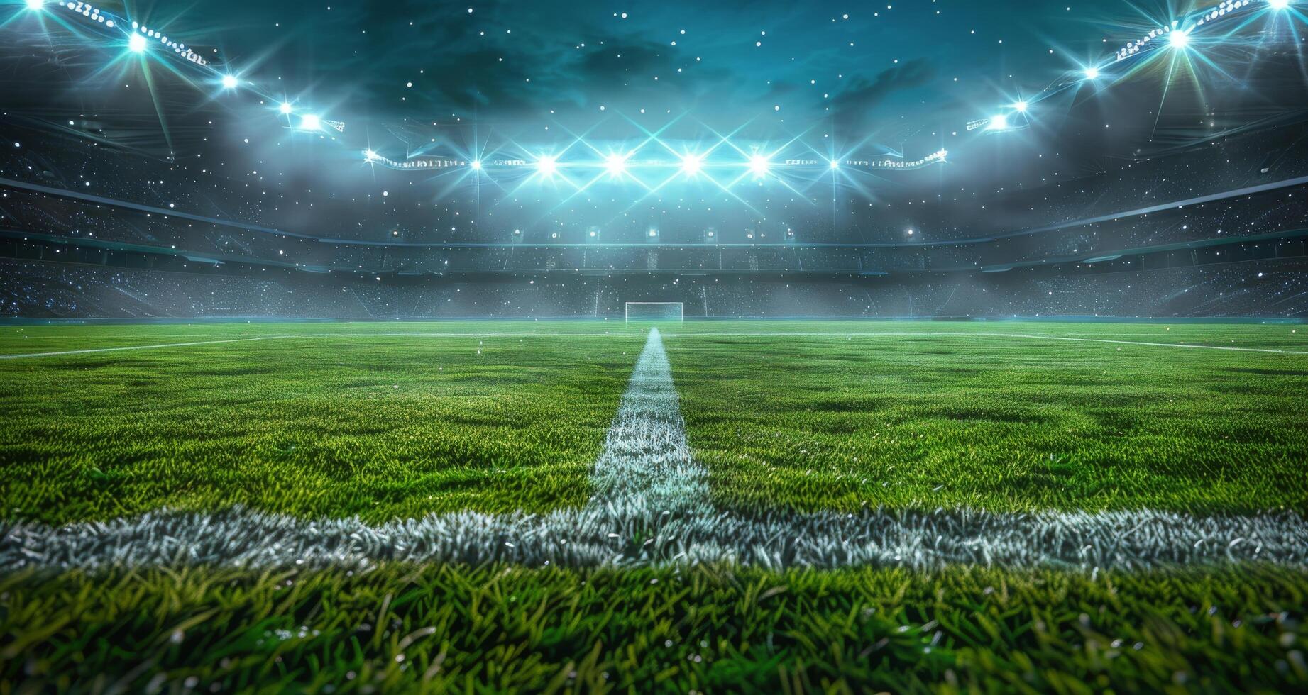 A Close Up View Of A Green Soccer Field At Night photo
