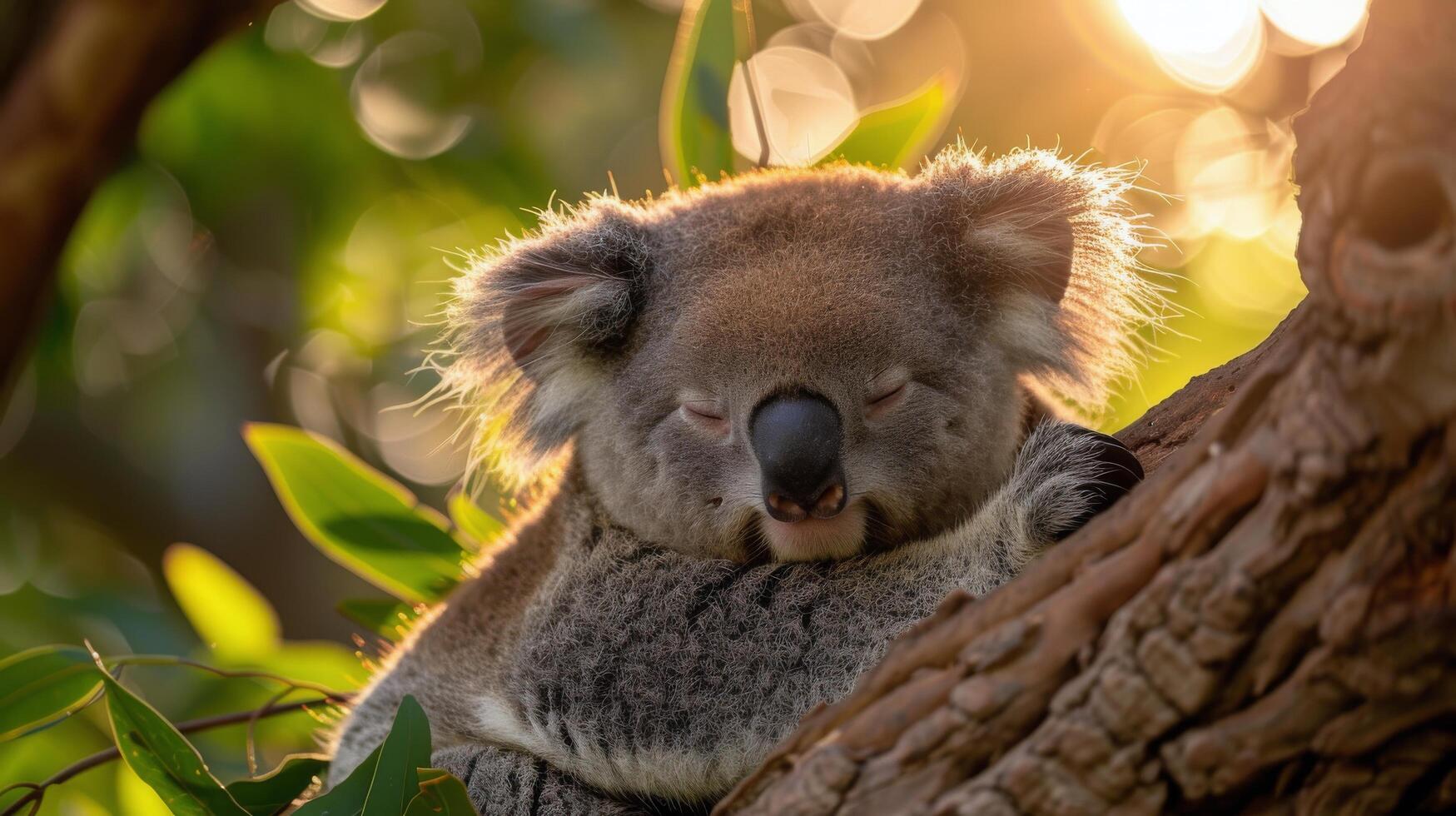 A Sleepy Koala Resting in a Eucalyptus Tree in Australia photo