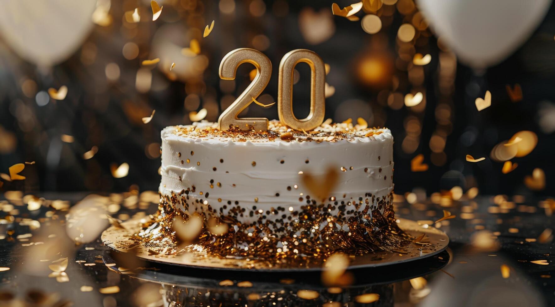 Golden 20th Anniversary Cake With Confetti photo