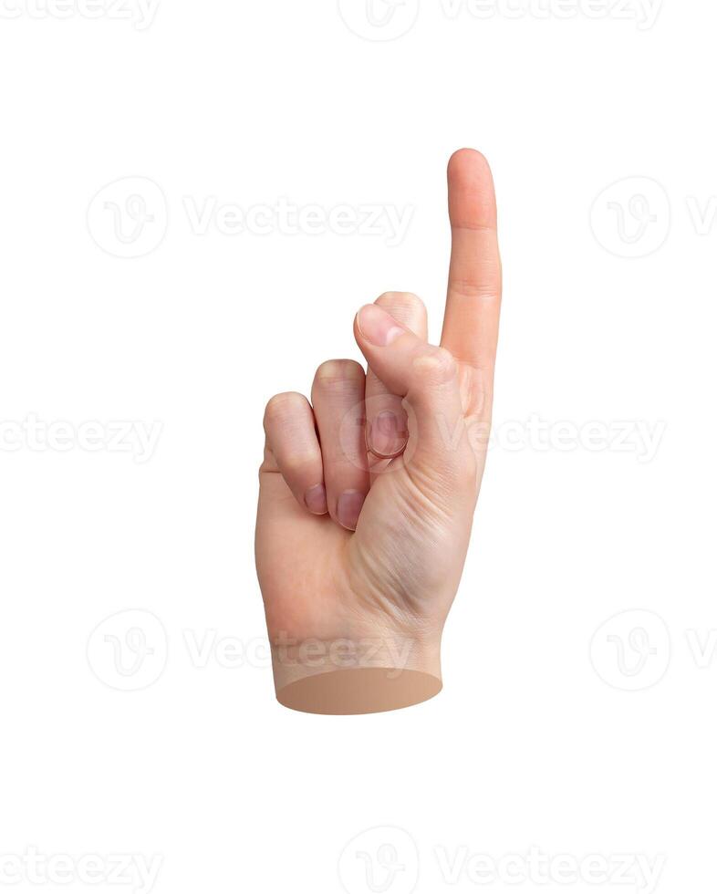 Finger pointing one. First pointer tap, click with index to indicate. Gesture hand sign Isolated on photo