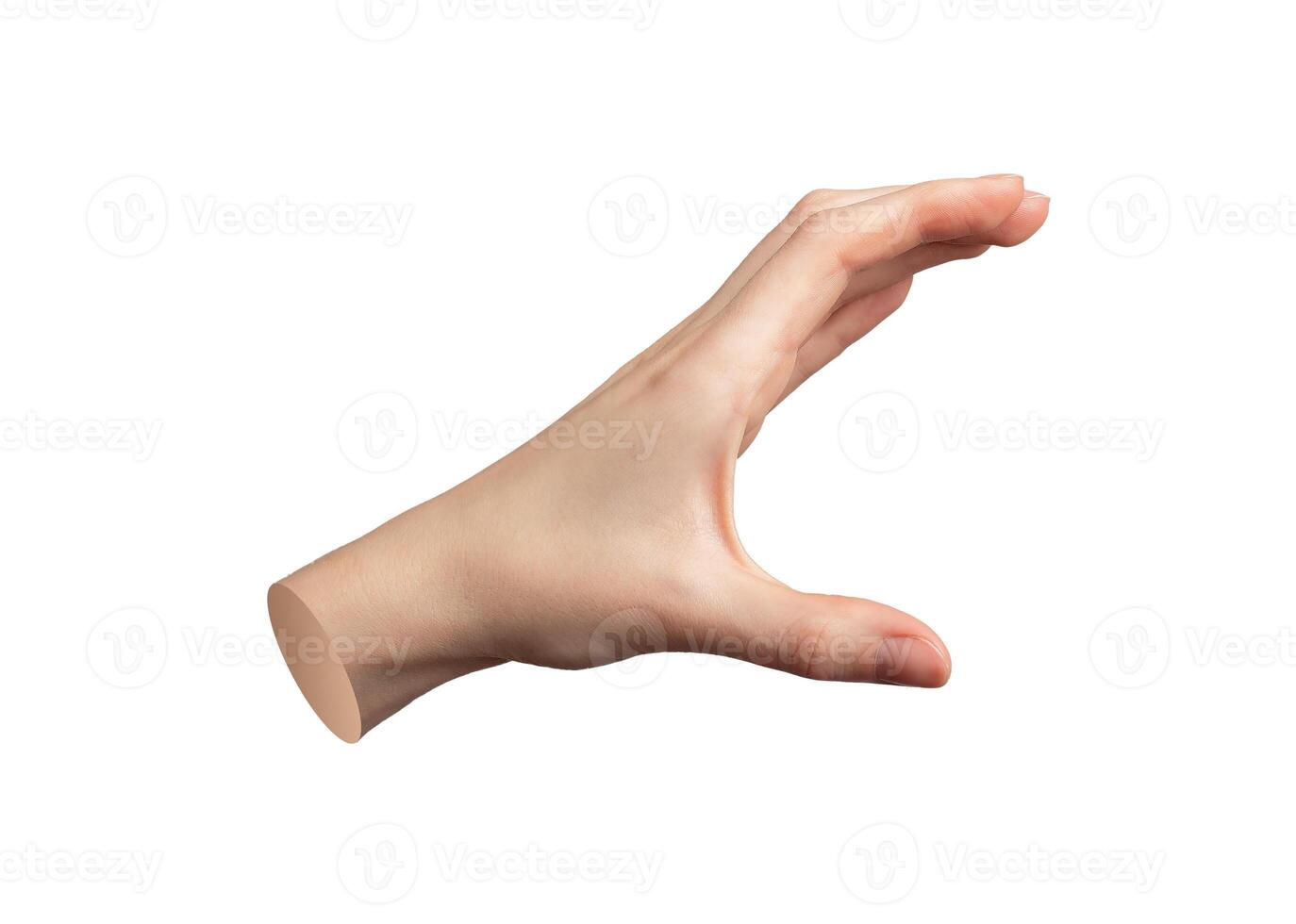 Hand gesture, sign Measuring, showing big size isolated on white background photo