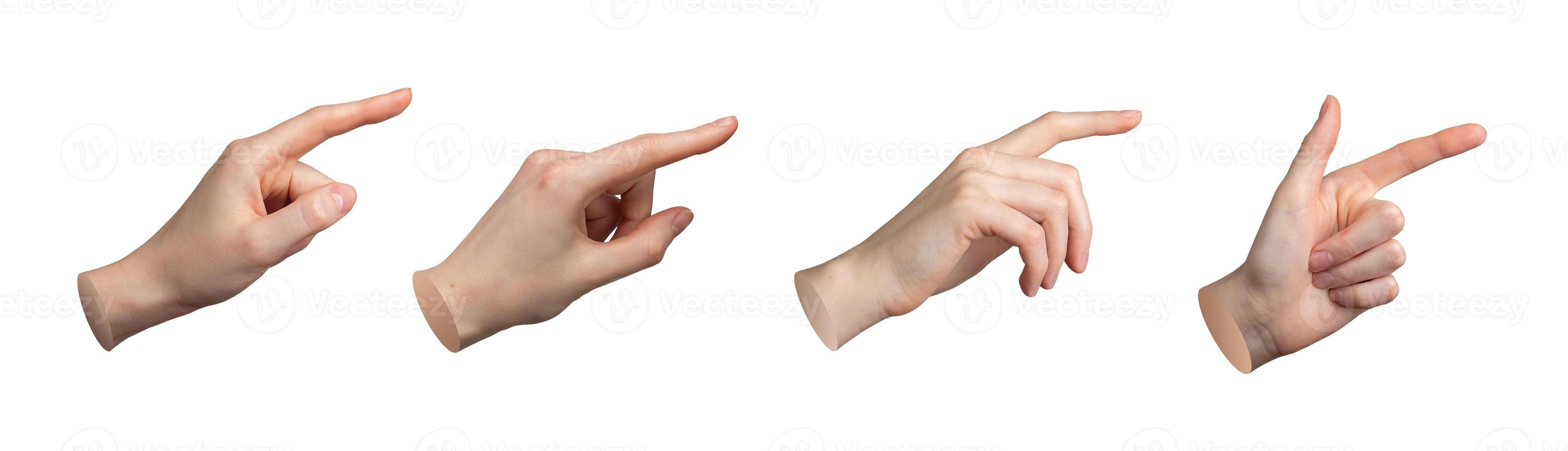 Finger pointing, pointer sign. Gesture with index indicating. Hand showing, touch, tap, click. photo