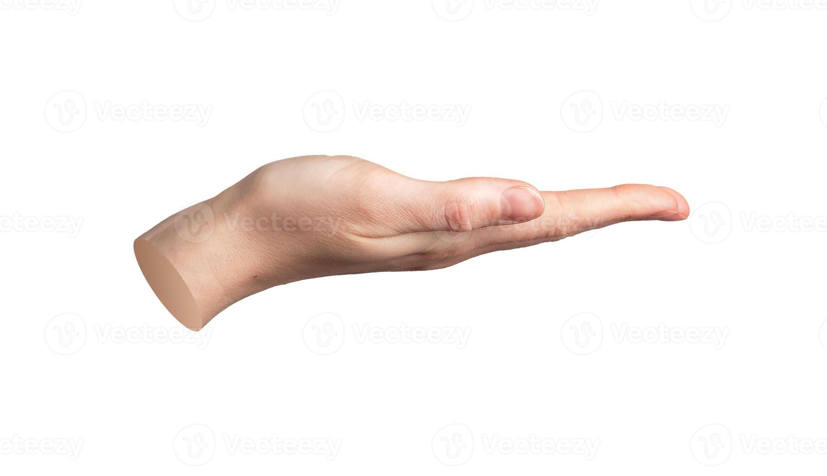 Open palm holding space, hand gesture, sign isolated on white background photo