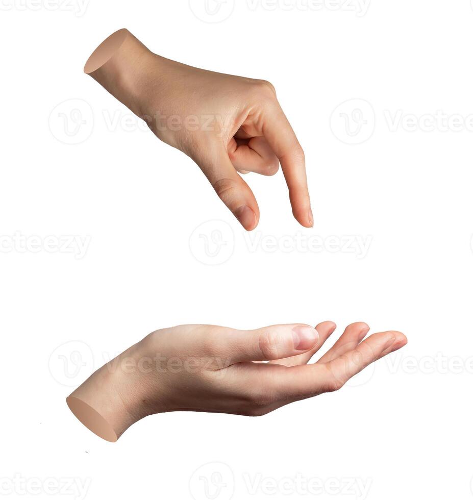 Hand pinching, taking, giving, picking. Finger grabbing, holding. isolated on white. Gesture sign, photo