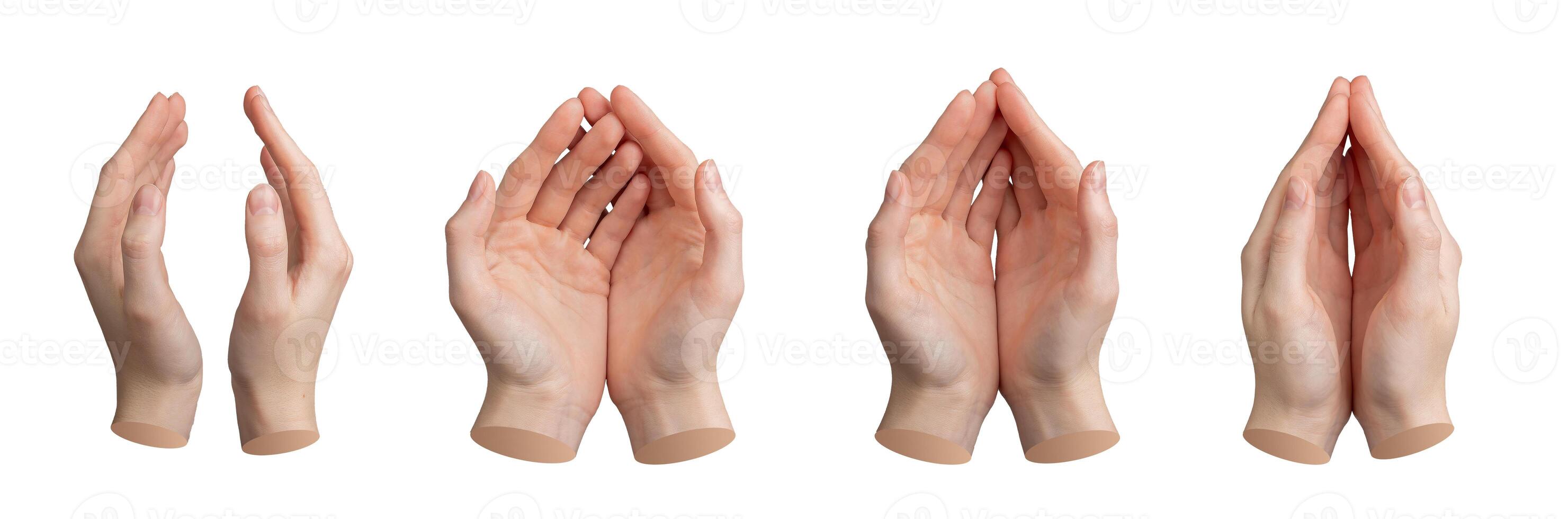 Hand gesture, care and protect sign set isolated on white background photo
