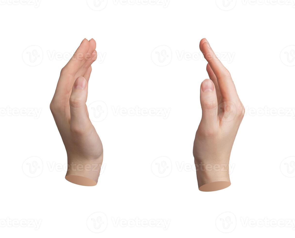 Both hands gesture, sign, holding space, invisible isolated on white background photo