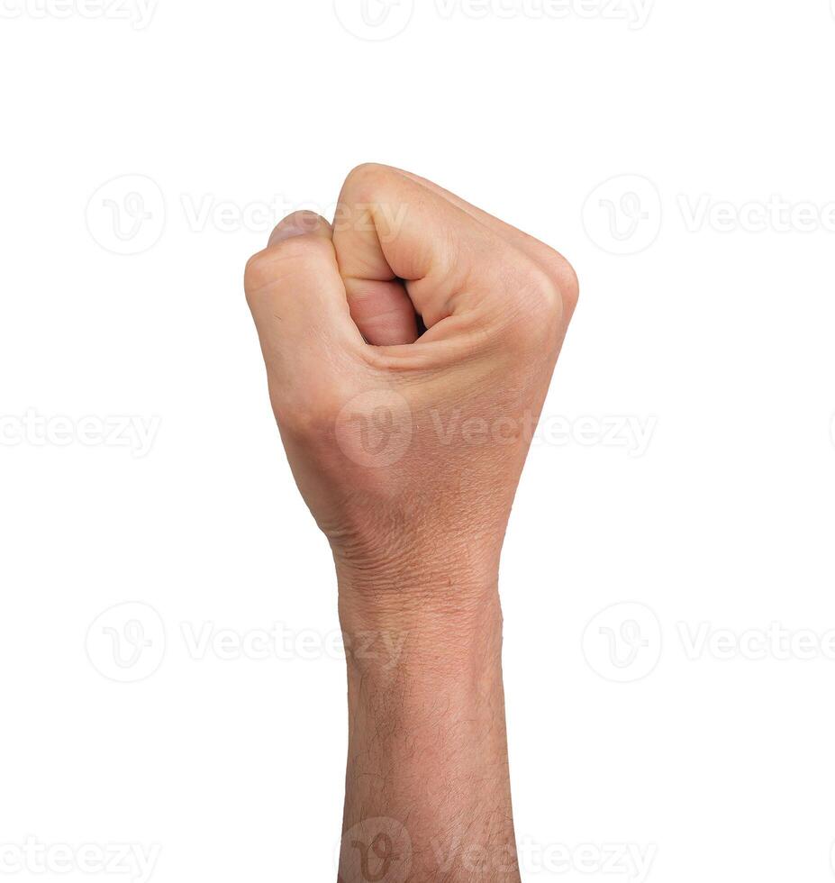 fist, side view, hand gesture, sign isolated on white background photo