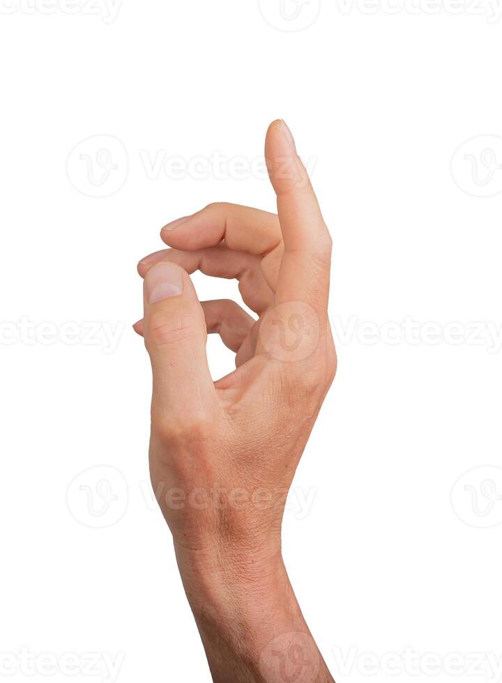 Touching finger pointing, hand gesturing. Clicking index finger isolated, unseen interact arm point. photo