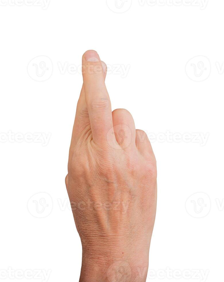 Finger crossed for luck, lie isolated hand lying. Superstition people showing confidence, lucky photo