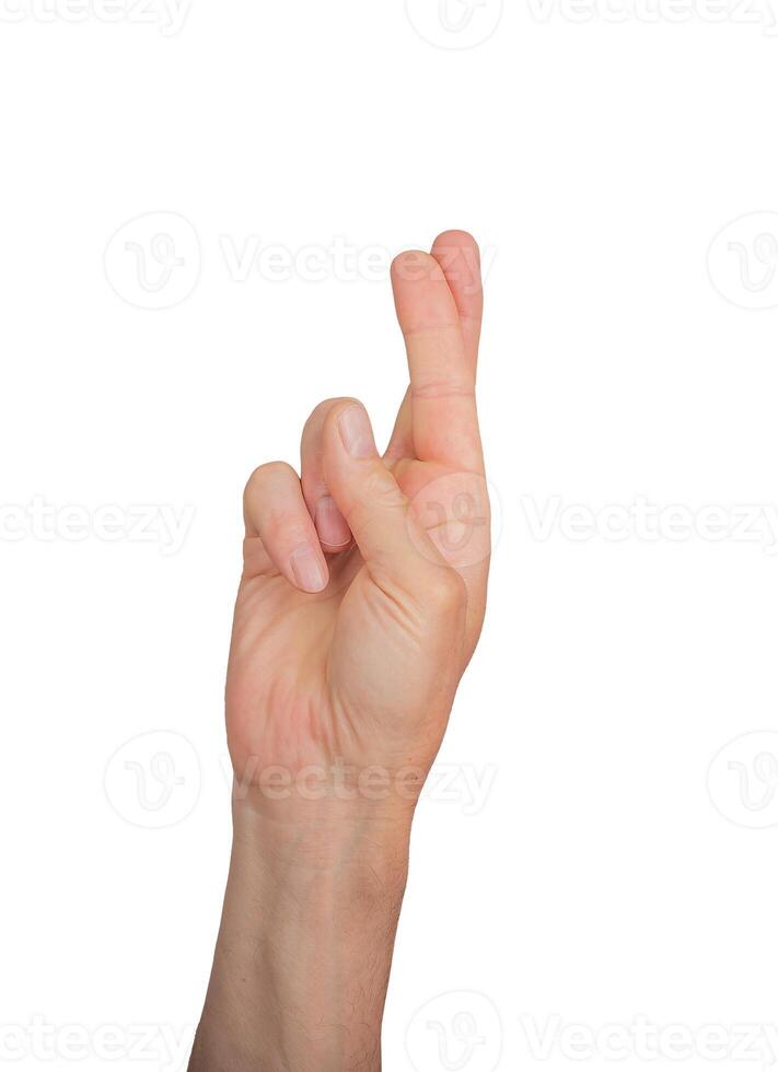 Finger crossed for luck, lie isolated hand lying in superstition. People showing confidence, lucky photo