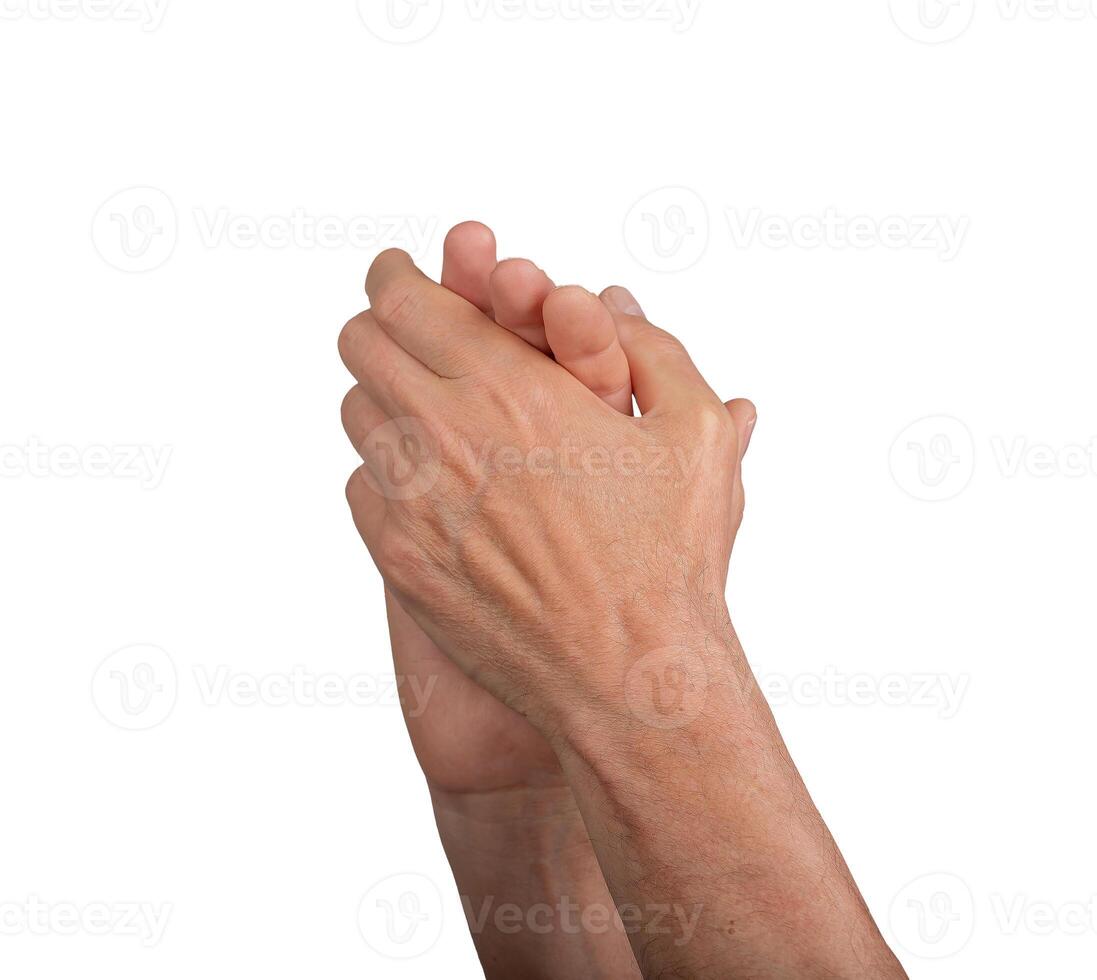 Male hands clapping, isolated on a white background. Applauding and showing recognition, perfect for photo
