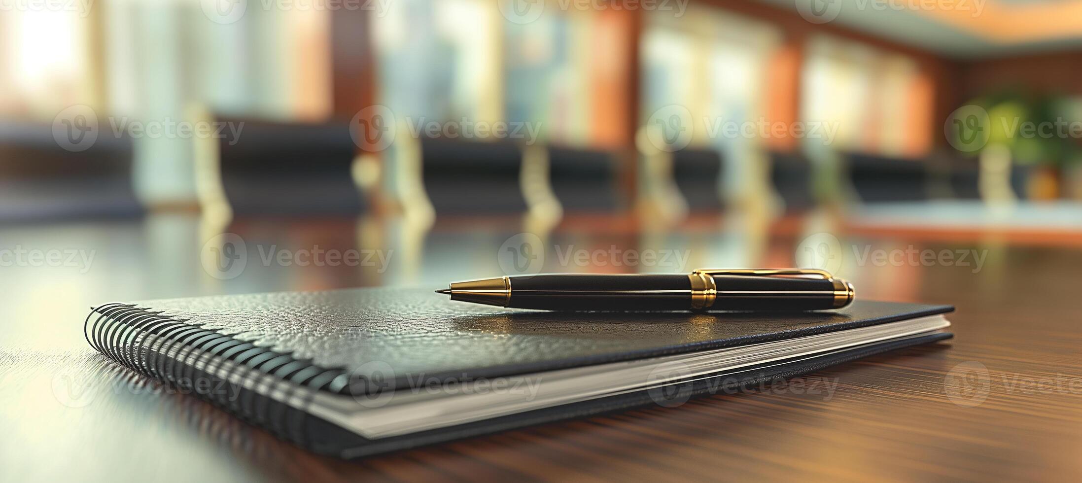 close up of a pen on a notebook, business concept, copy space photo