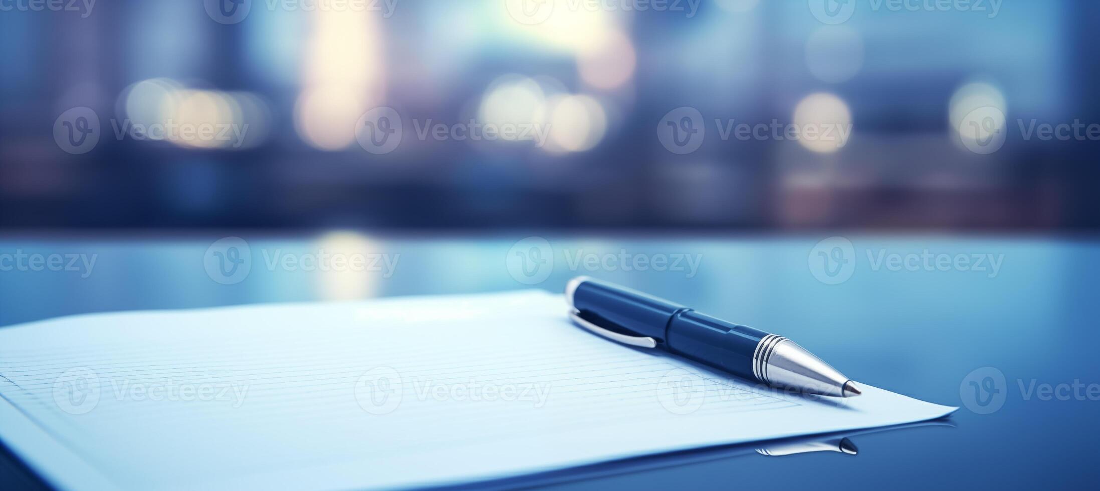 close up of a pen on a notebook, business concept, copy space photo