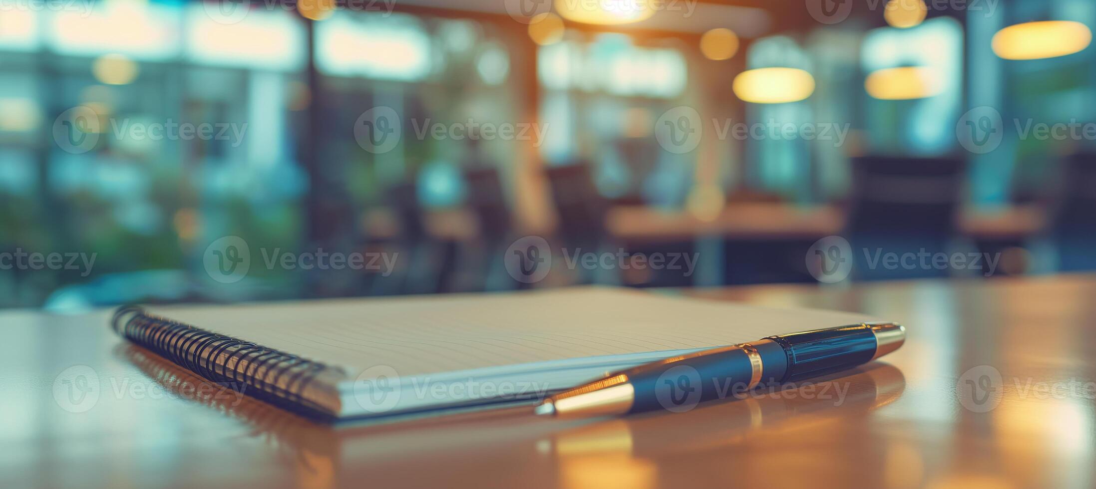 close up of a pen on a notebook, business concept, copy space photo