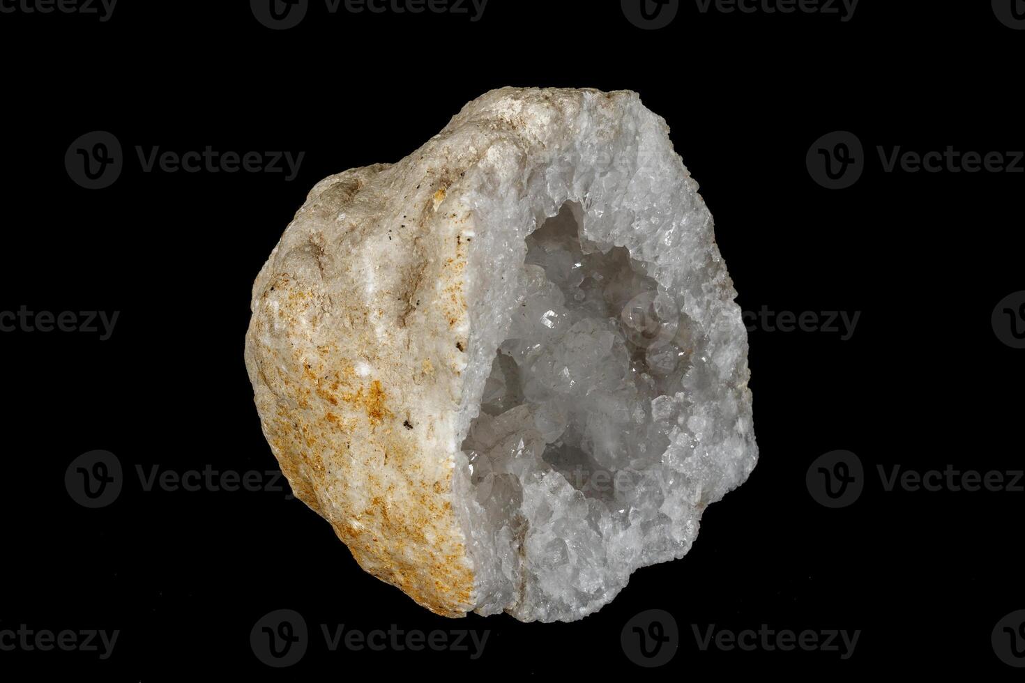 Macro mineral stone Quartz geode black background photo