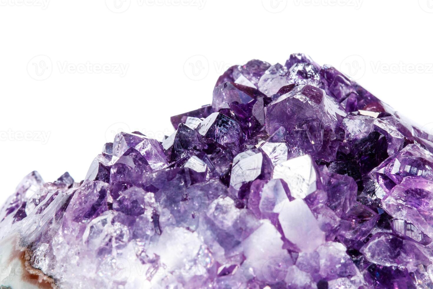 Amethyst Crystal Druse macro mineral on white background photo