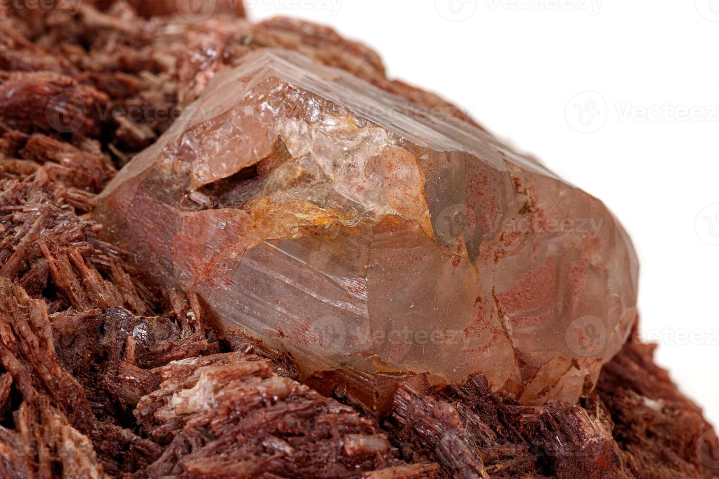 Macro stone Topaz mineral in rock on a white background photo