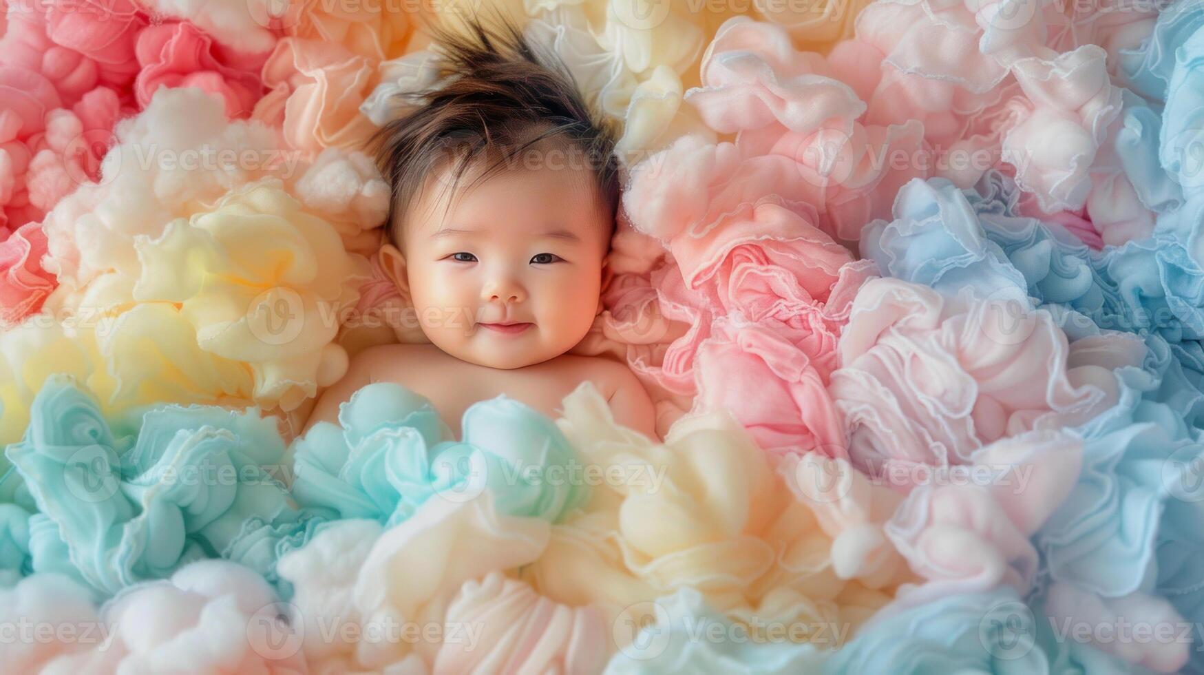 newborn asian baby in pastel cloths photo