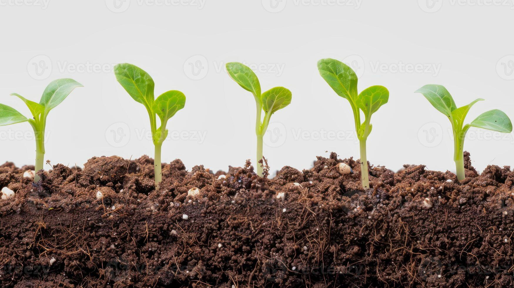arow of freshly planted green seedlings in soil photo