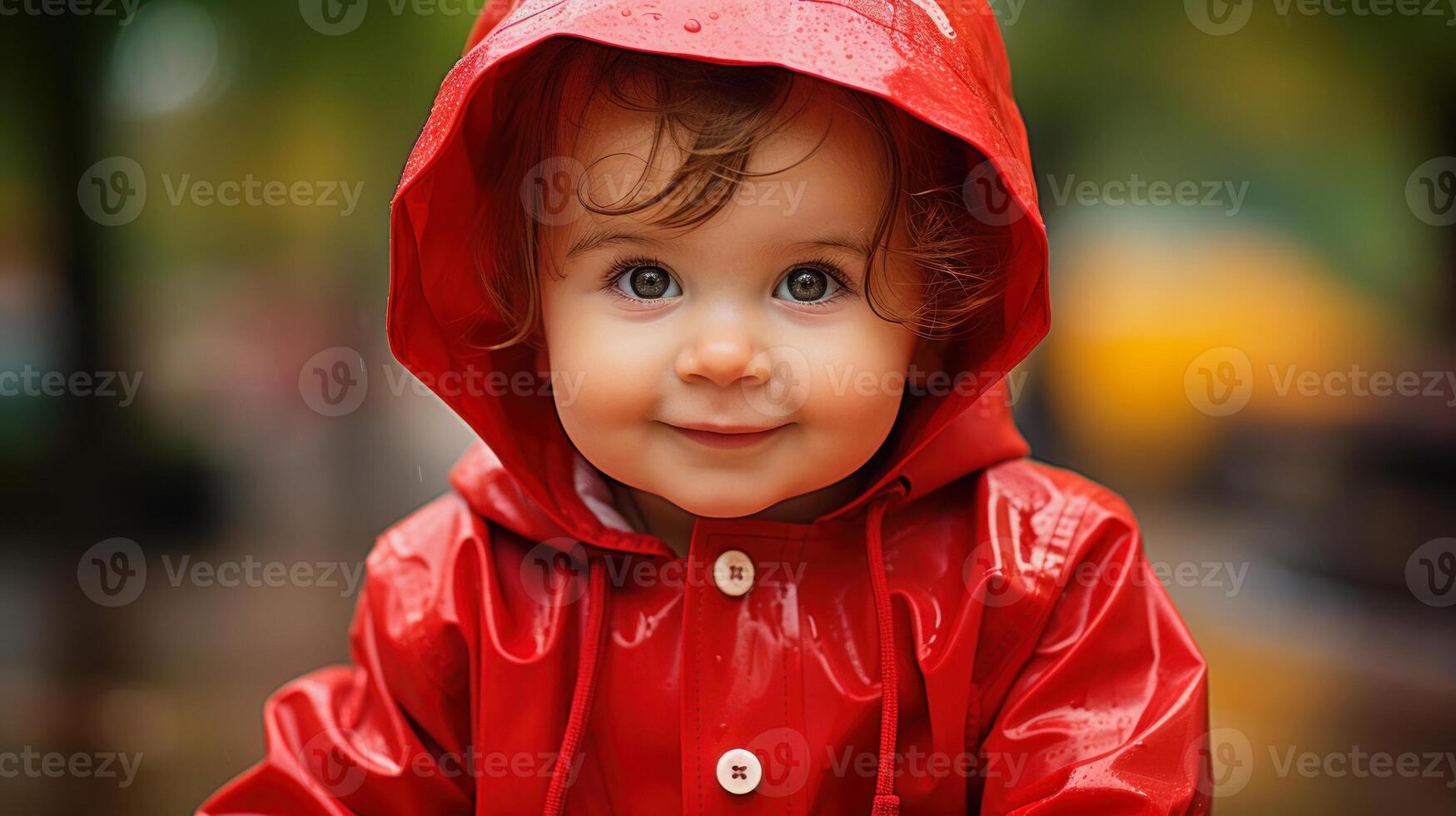 toddler in a red raincoat photo