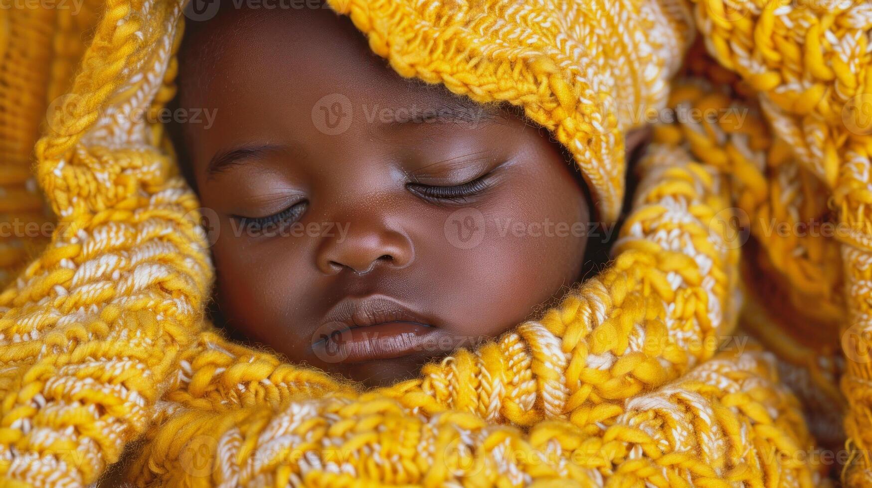 dark skinned newborn baby in woolen blanket photo