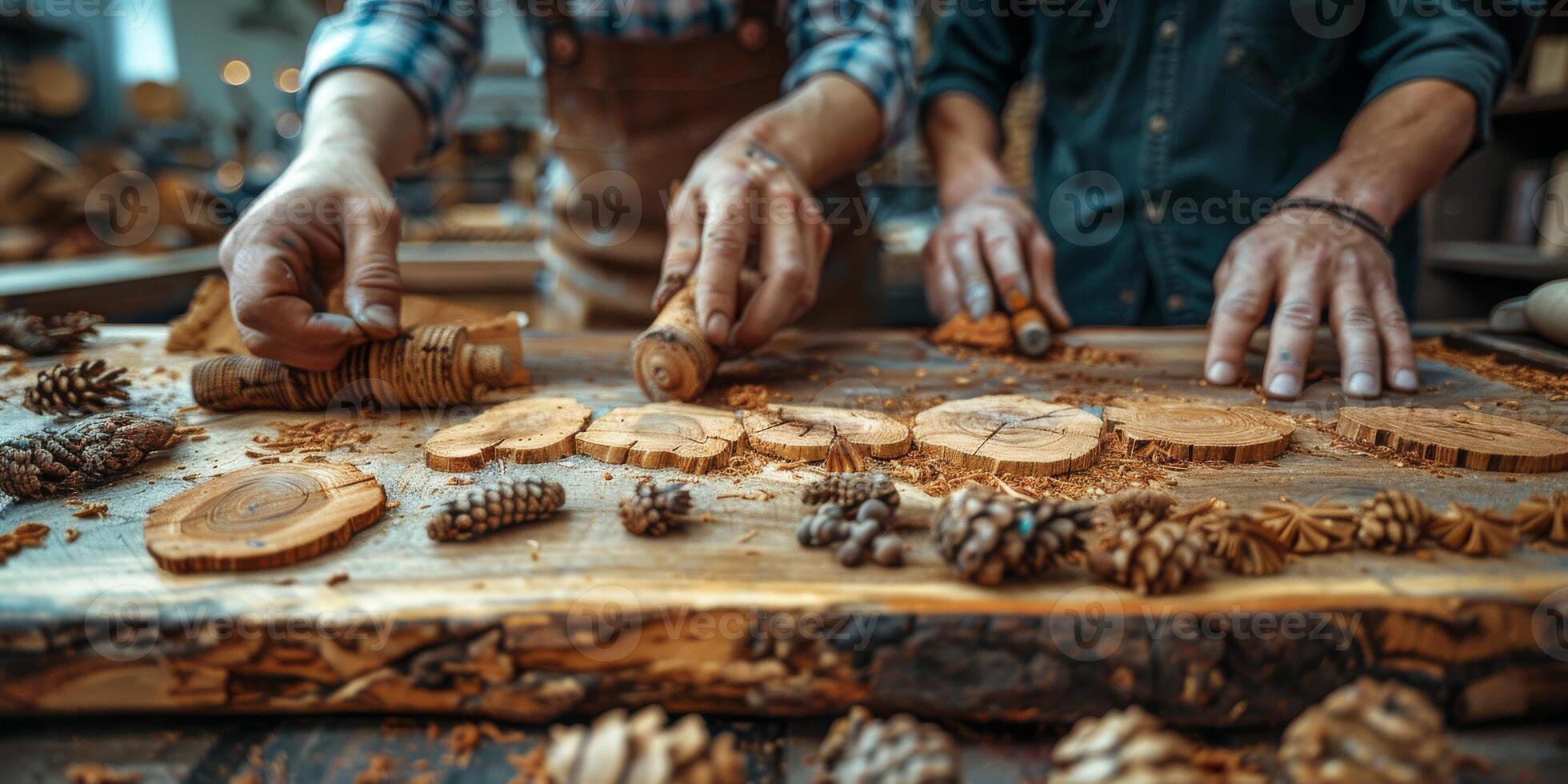 A few men are laboring on a large wooden object together photo