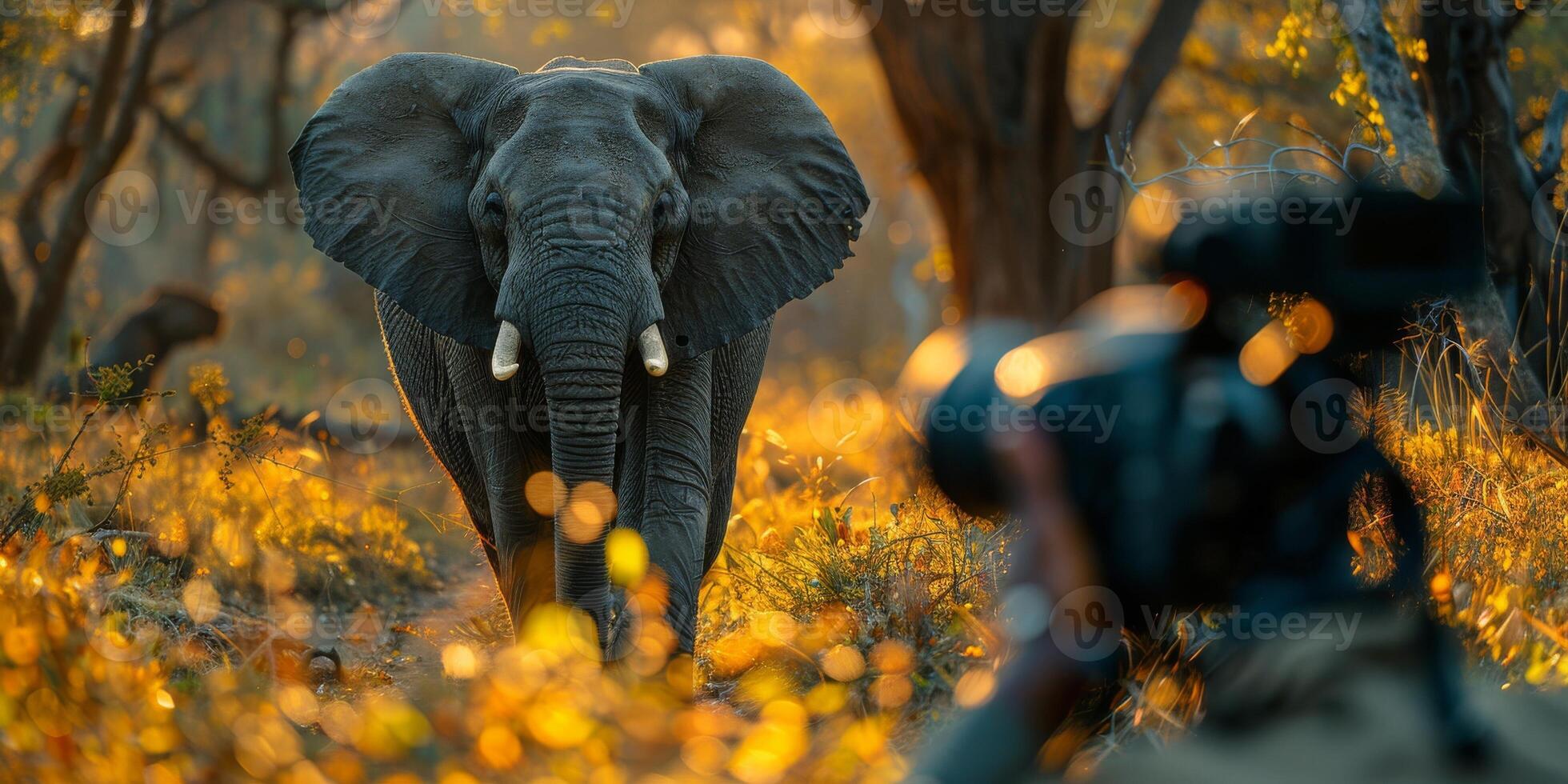A person is photographing an elephant in its natural habitat with a camera photo