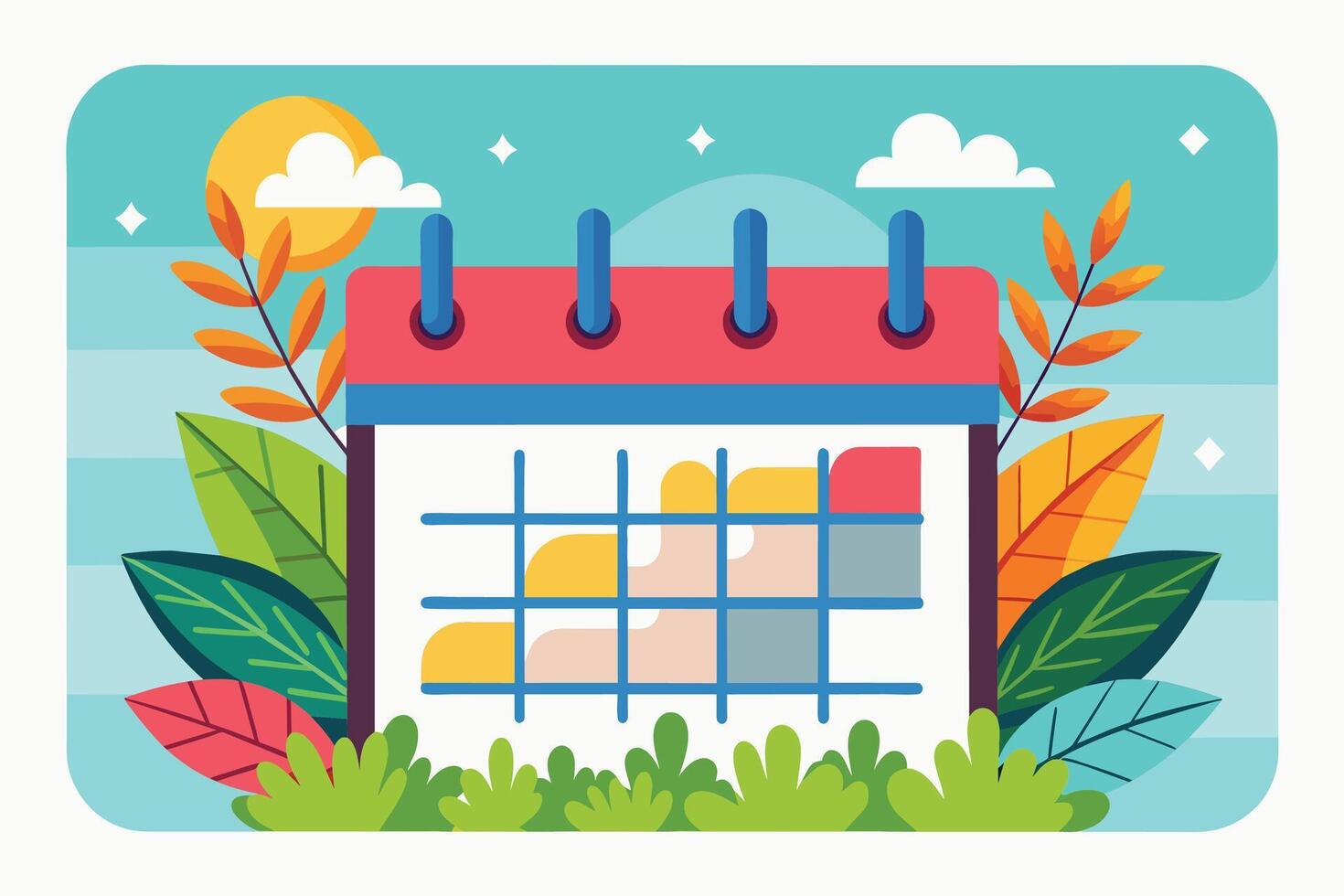 Colorful calendar illustration with nature background vector