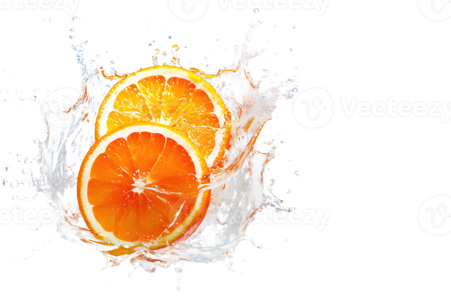 Orange slices with water splash bright light on transparent background.Generated image. png