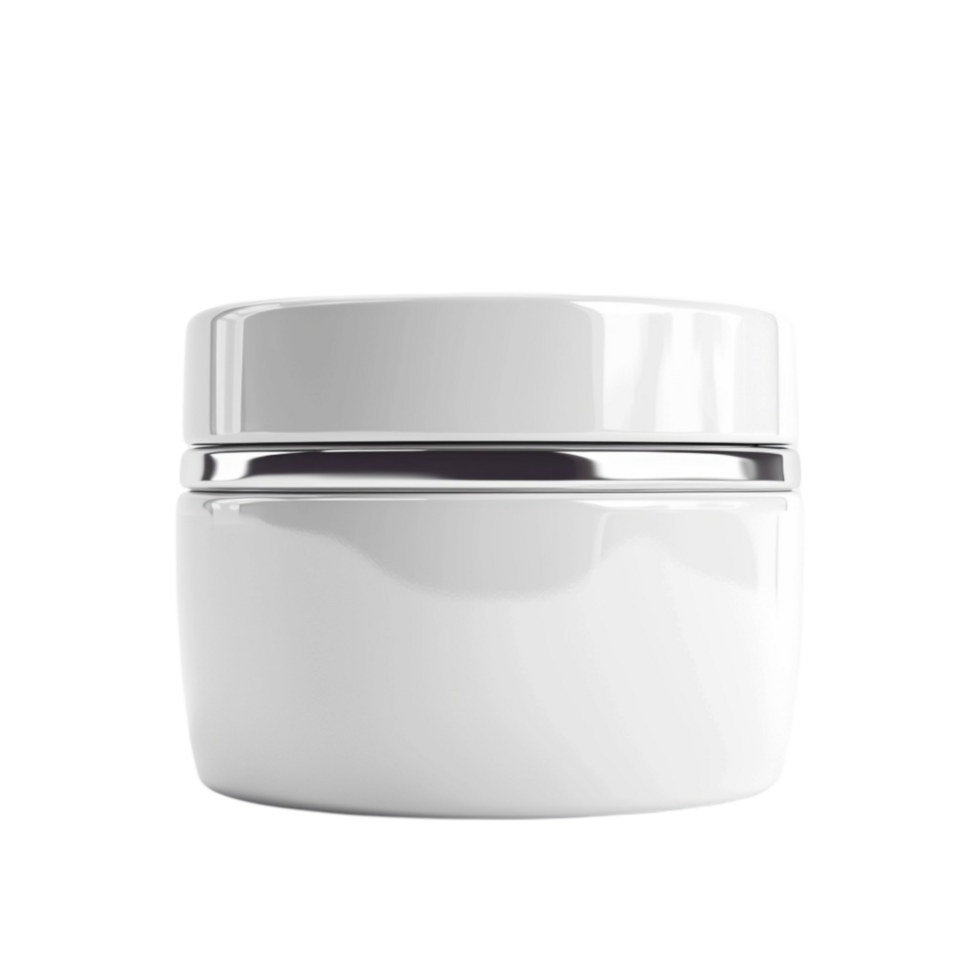 White Cosmetic Jar with Silver Lid on Transparent Background AI-Generative png