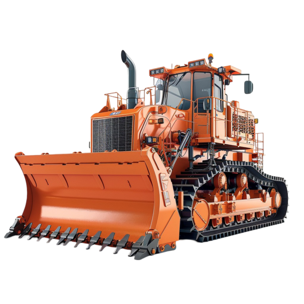 Detailed Miniature Model of an Orange Bulldozer on Transparent Background AI-Generative png