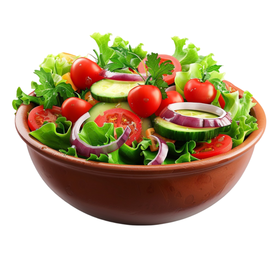 Bowl Decorated Salad with Tomatoes, Cucumbers, and Onions AI-Generative png