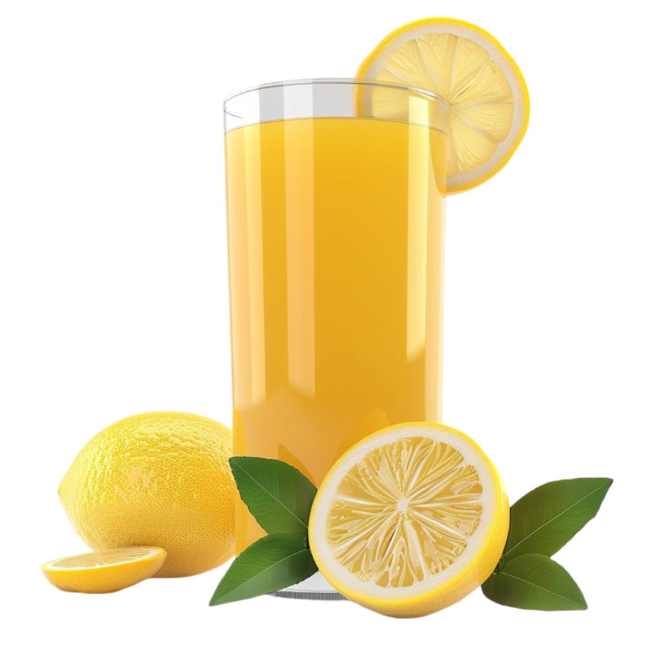 Glass of Fresh Lemon Juice on Transparent Background AI-Generative png