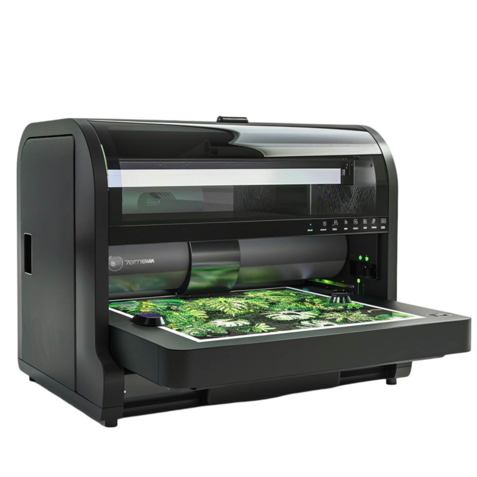 High-Resolution Printer with Green Leaf Print on Transparent Background AI-Generative png