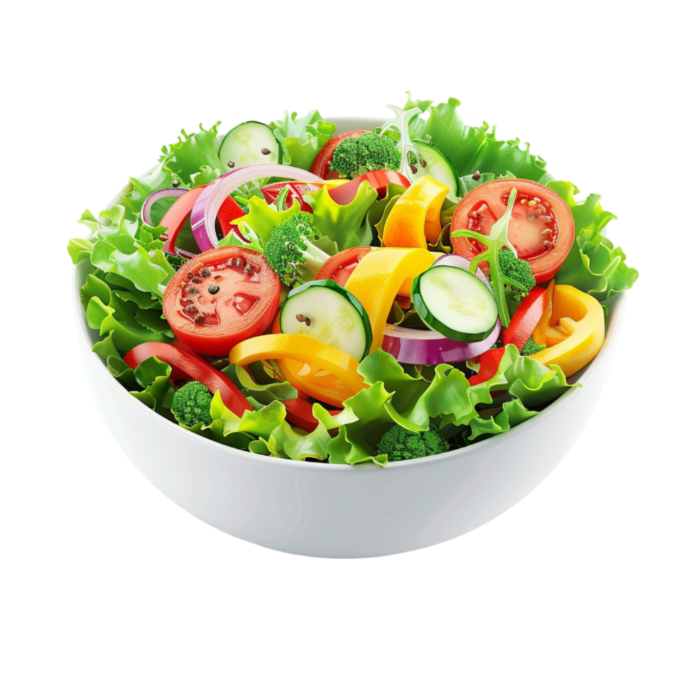 Salad with Vegetables in a Bowl on Transparent Background AI-Generative png