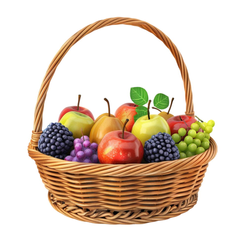 Harvested Fruits in Basket on Transparent Background AI-Generative png