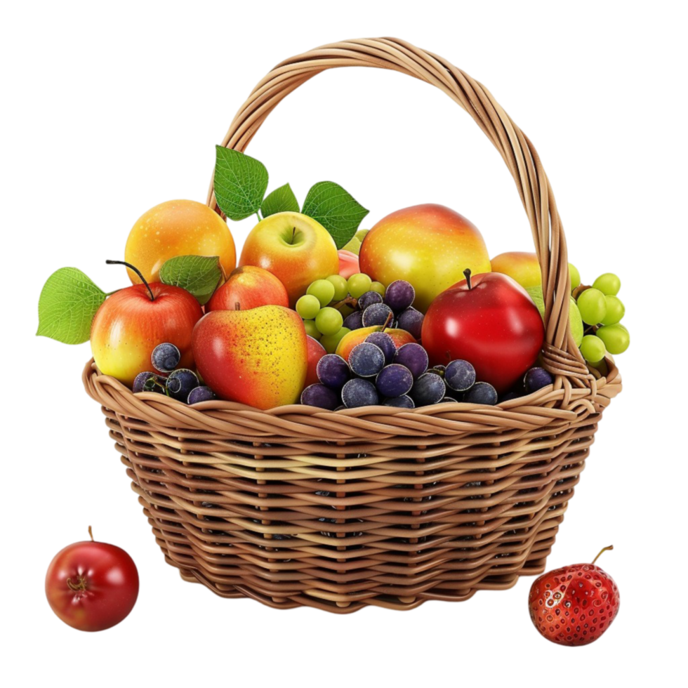 Basket Full of Fruits on Transparent Background AI-Generative png