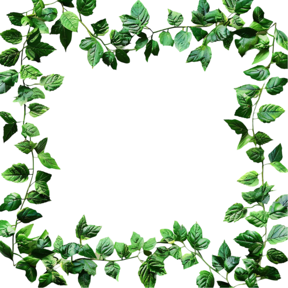 Green Ivy Leaves Frame on Transparent Background AI-Generative png