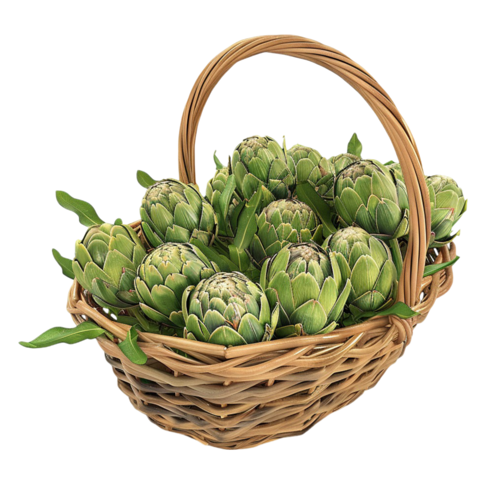 Fresh Artichoke Decorated in a Basket of Vegetables on Transparent AI-Generative png