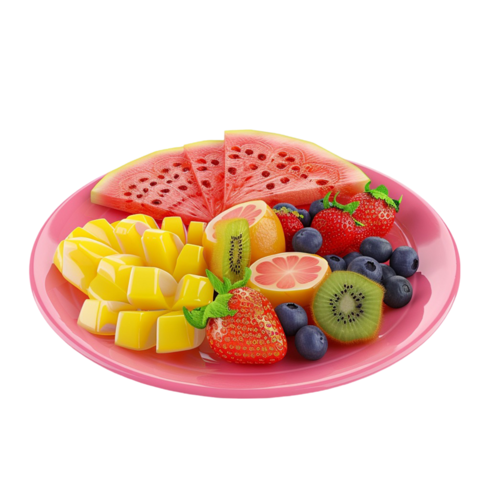 Tasty Mix Fruit Salad Plate on Transparent Background AI-Generative png
