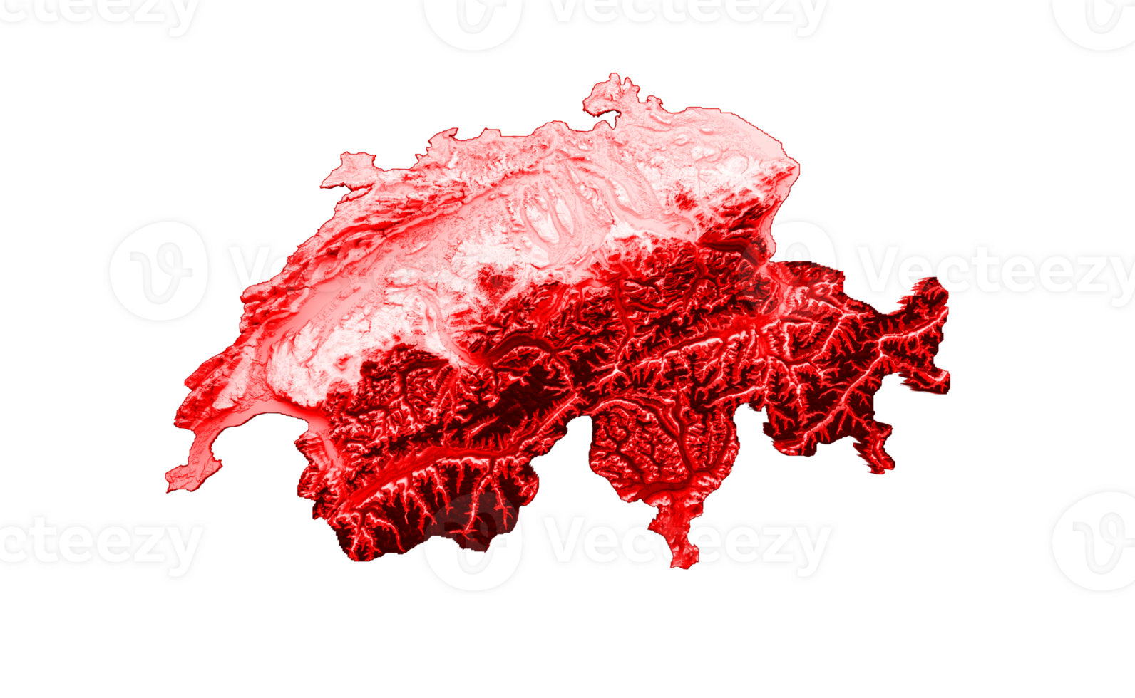 Switzerland map with the flag Colors white and Red Shaded relief map 3d illustration png